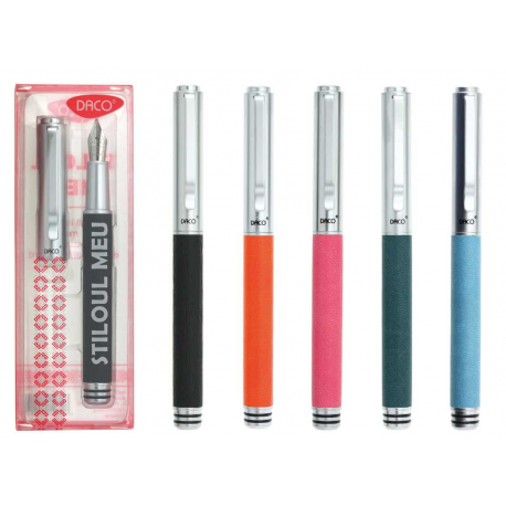 Stilou metalic DACO, penita iridium, cerneala standard, decoratiuni argintii Negru - imagine 7